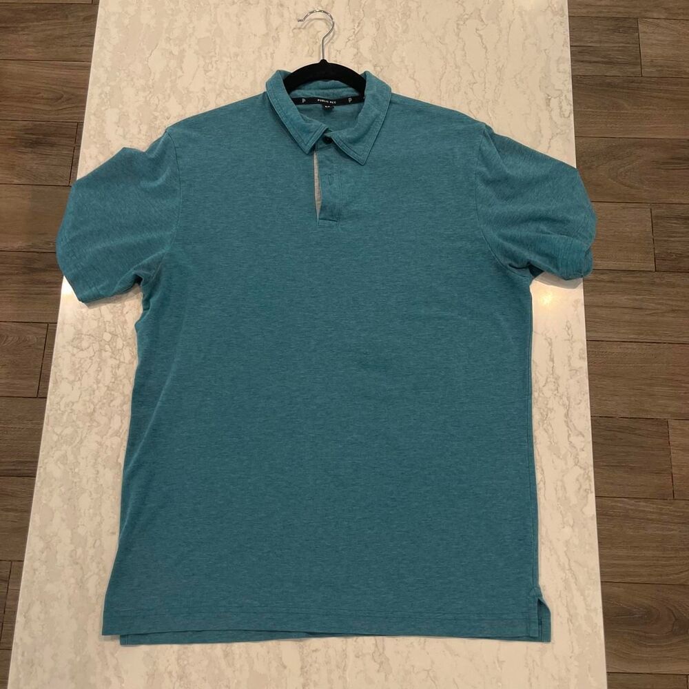 Public Rec Go-To Polo Mens Medium Teal Green Heathered Stretch Shirt